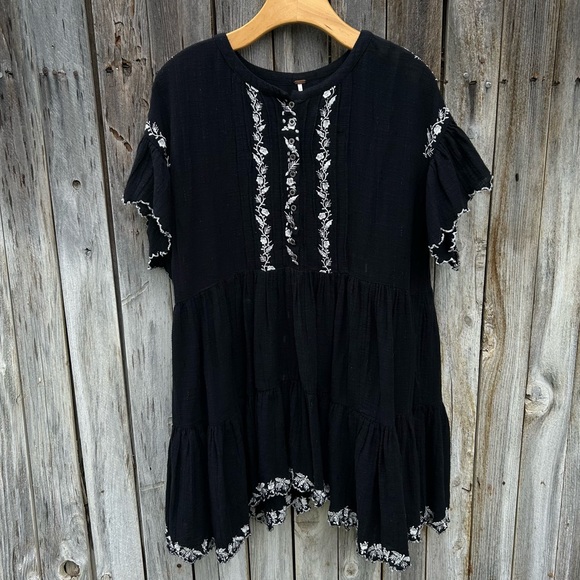 Free People Santiago Floral Embroidered Dress Black White XS - Picture 14 of 15